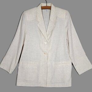 Sag Harbor Womens Linen Blazer Sz 10 Cream Beige Lightweight Jacket Coastal Vtg